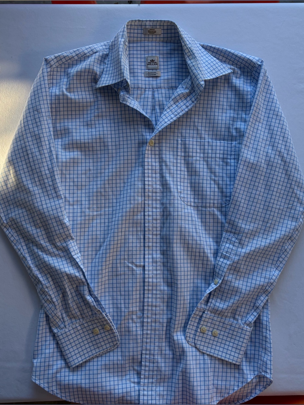 Peter Millar Button Down Shirt Mens Small Blue Gingham Nanoluxe Easycare